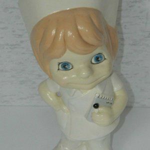 Vintage Ceramic Big Eye Nurse White Uniform  12"